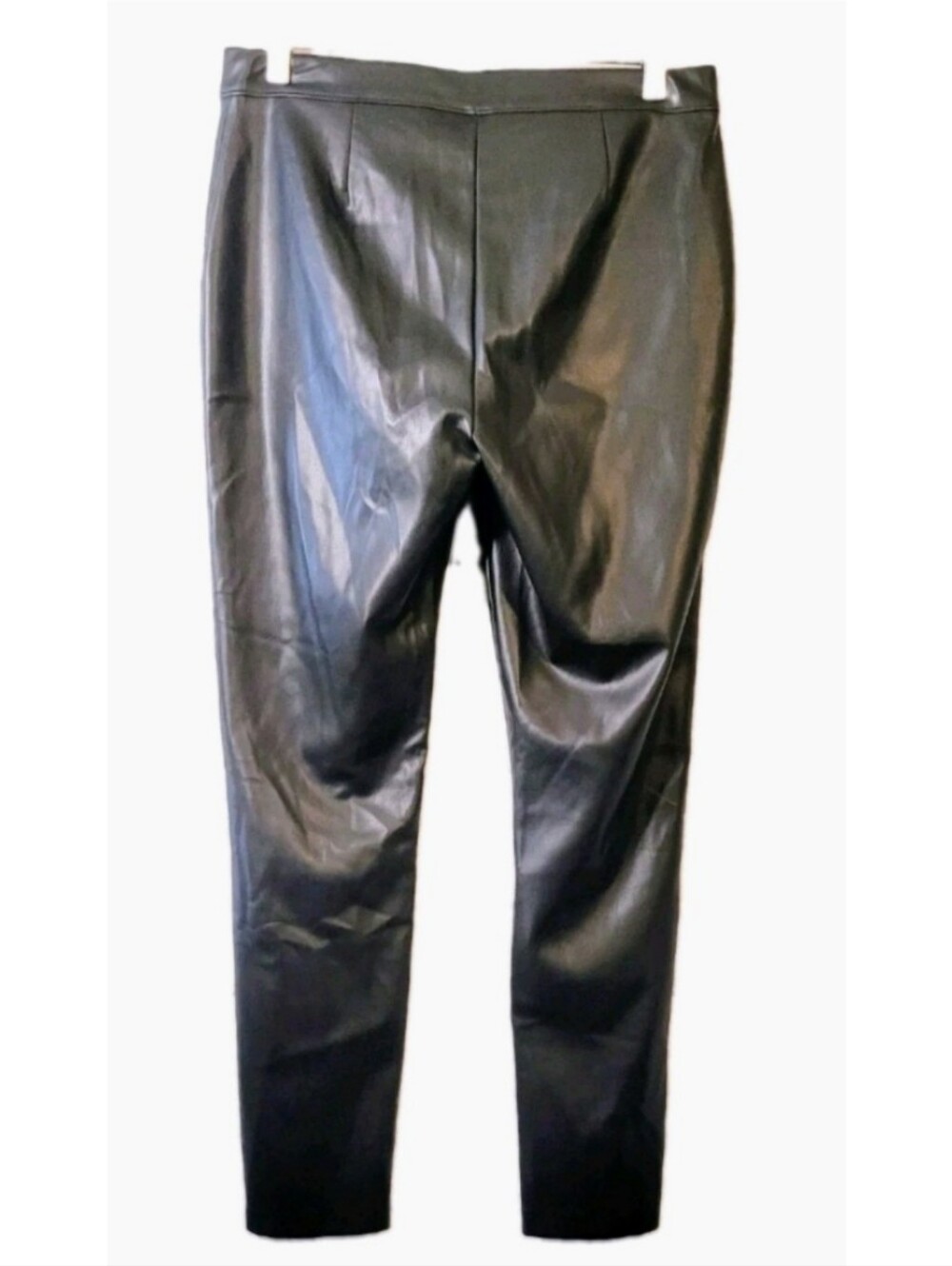 Peace of Cloth Black Vegan Leather Pants Tapered Ankle Zip Pull On Size S Chic - Picture 2 of 10